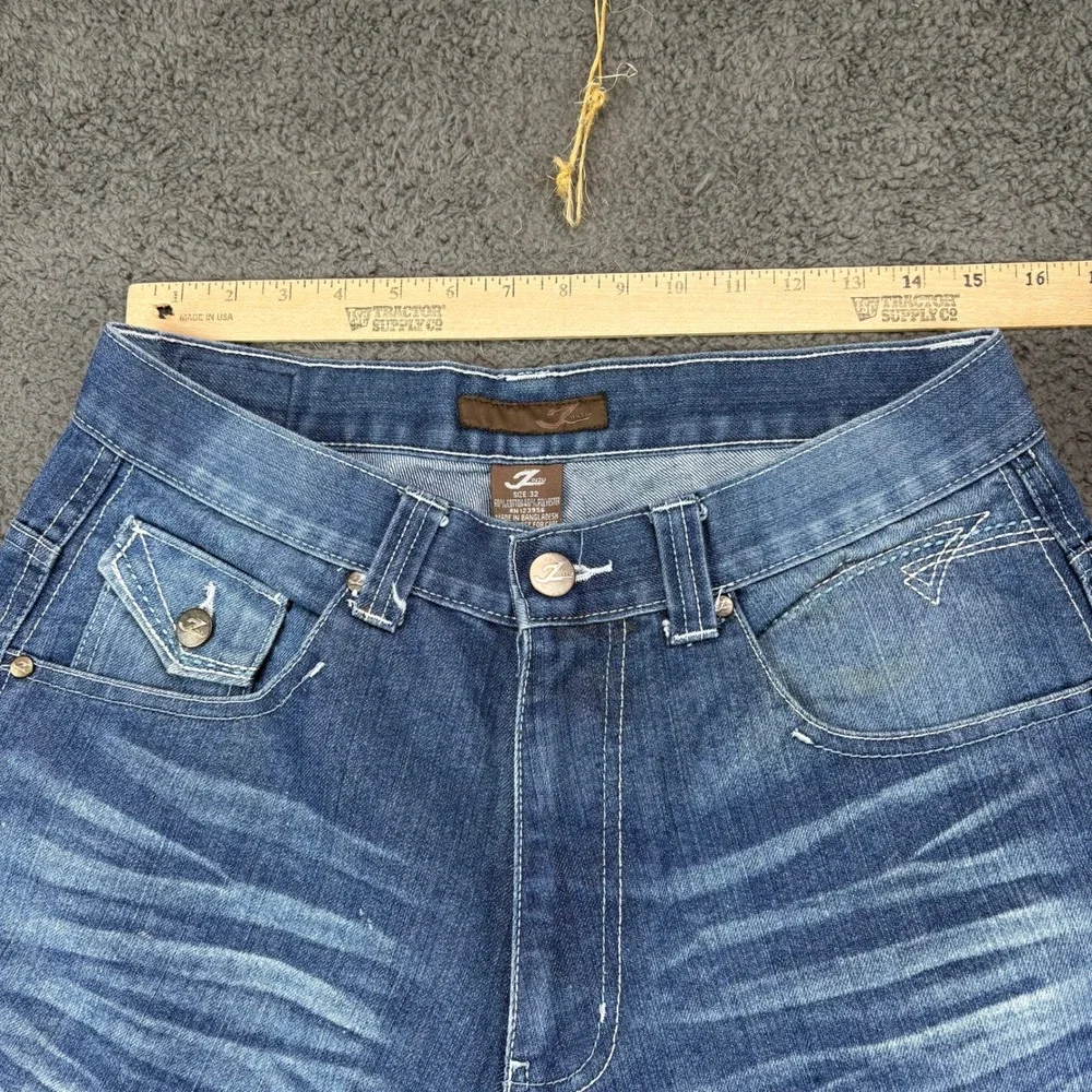 Zinzu Mens Size 32 Denim Shorts Blue Embroidered Baggy Y2K‎ Streetwear Jorts